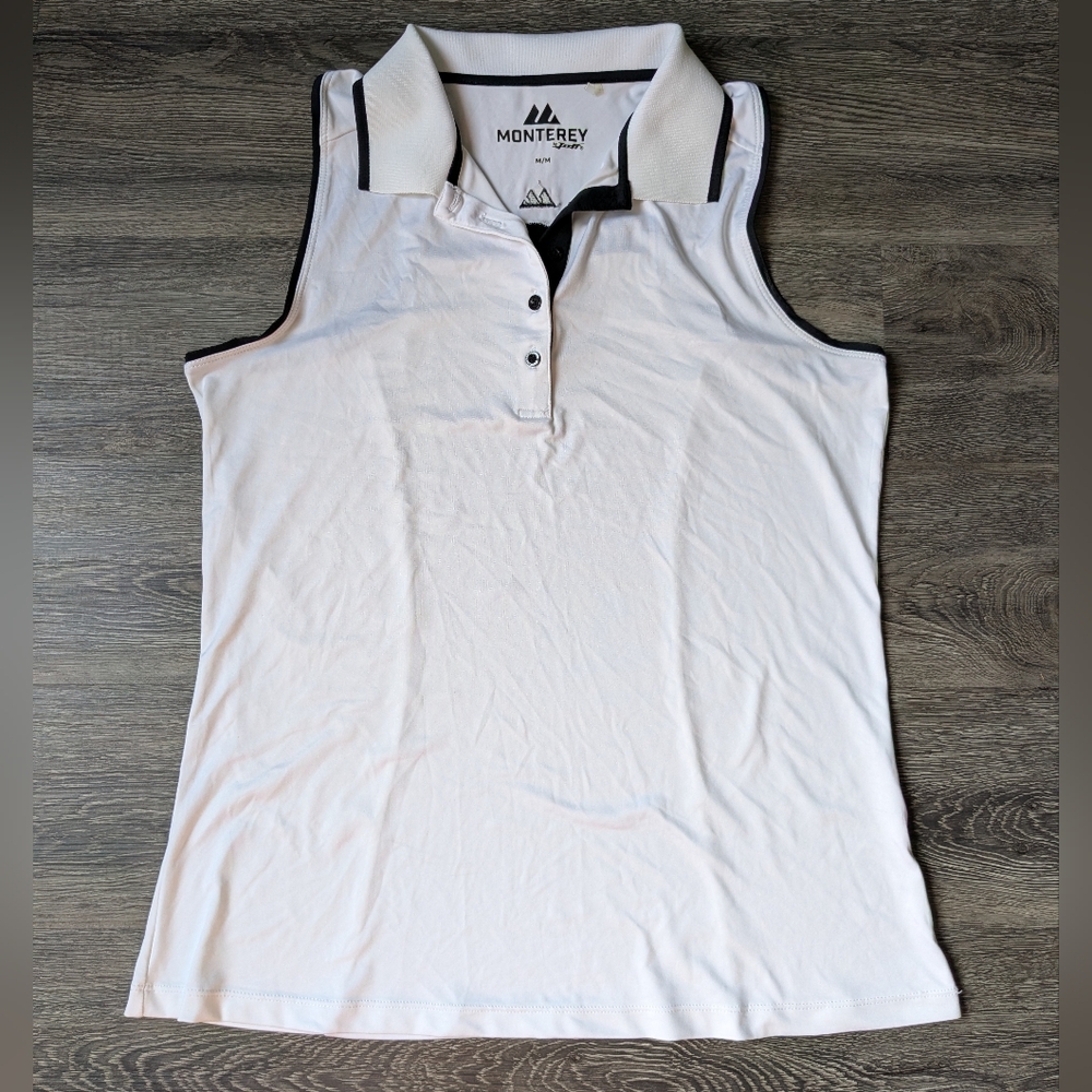 Monterey Women's White Sleeveless Golf Polo Top, Size M, Fits L